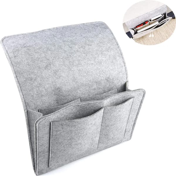 Sengekant Caddy Lysegrå Filt Sofa Side Organizer Magasinholder Soveværelse