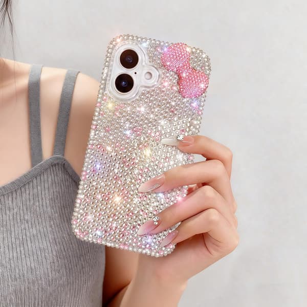 Rosa rosett strass glitter mobilskal