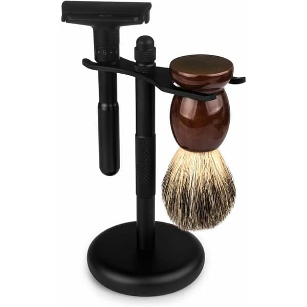 Sølv barbermaskine og barberkoststativ Krom rund base Dobbelt holder Opretstående montering 1 stk