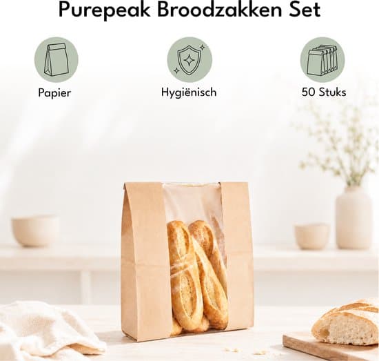 50 papirbrødposer for pakking av brød og bakverk