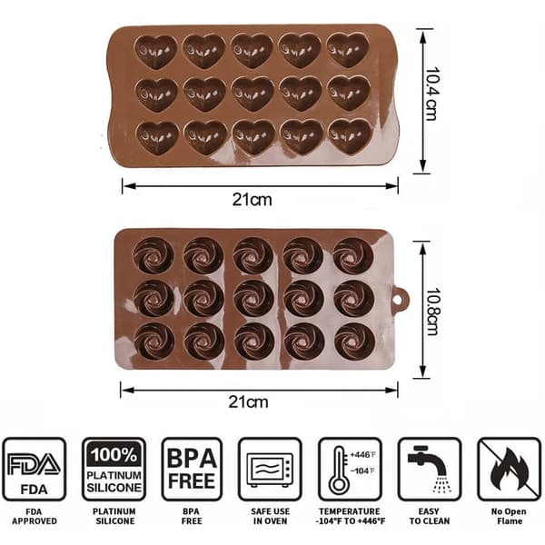 Matkvalitets silikonformer 2-pakning Blomsterhjerte Non-stick for sjokolade, godteri, kake