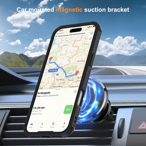 Kompatibel med iPhone 17 Pro Cover med Stand, Sort, Magnetisk Ring Kickstand SKYLMW Compatible with