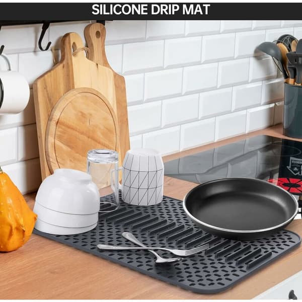 Silikon diskbänksmatta mörkgrå rutnät halkfri dyna köksbänk diskställ 1 st