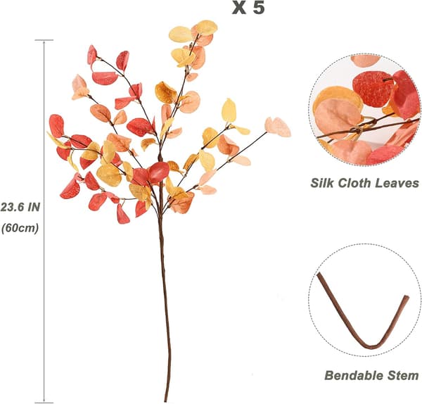 HNVNER 5 bundter eukalyptus kunstig 60 cm efterår eukalyptus dekorativ falsk eukalyptusgren HNVNER 5 Bundles