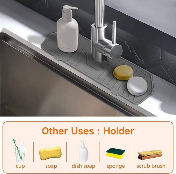 Vask Sprutbeskyttelse Silikonmatte 35.4x14.4cm Stjerneformet Åpning med Drenering Sink Splash Guard