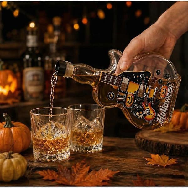 Gitarrformad karaff i glas, musiktema hemmabar bordsdekoration Halloween Guitar Shaped