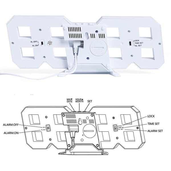 3D LED Digital Väckarklocka 3 Ljusstyrka Snooze Temp Display Blå 24x9.4cm USB Ström Sovrum 1 Set