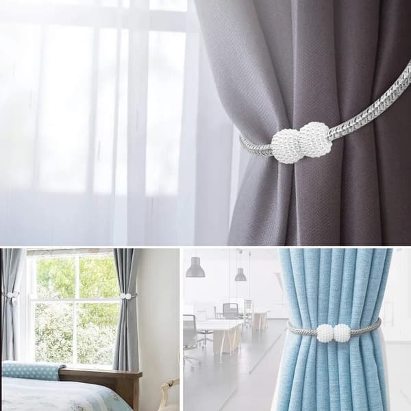 Magnetisk gardinspenne (2-pakning), elegant perledesign, egnet for hjemmetekstiler