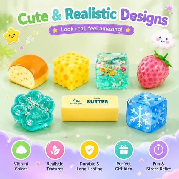 8-pack Squishy Fun Box Set Långsam Stigande Maltsocker Fidget Leksaker Skrivbordsdekoration Presentförpackning 8 Pack Squishy