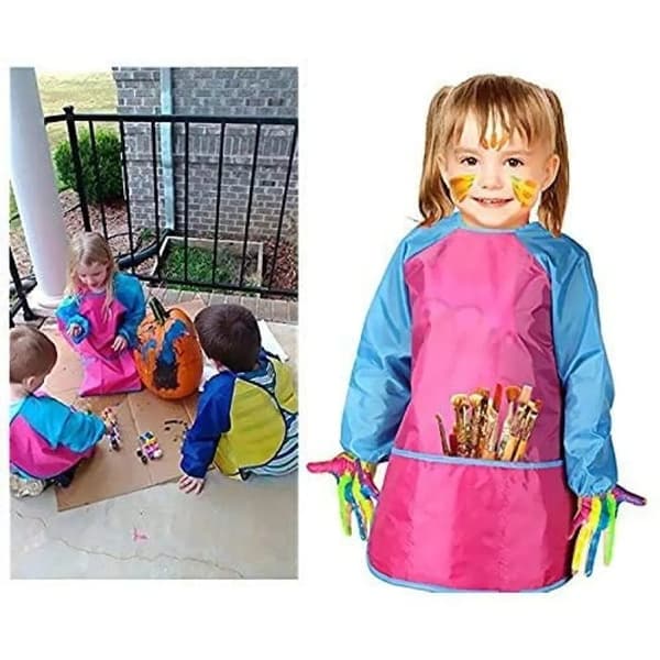 Malerforkle for barn 8-10 år jenter/gutter, barneforkle med lange ermer og 3 lommer, egnet for skolekunst, maling, matlaging