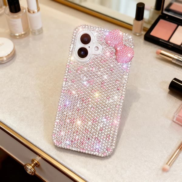 Rosa rosett strass glitter mobilskal