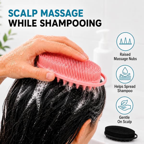 Silikone kropsskrubbere 2-pak, sort og pink, dobbeltsidede krops- og hovedbundsmassagebørster 2 Pack Silicone