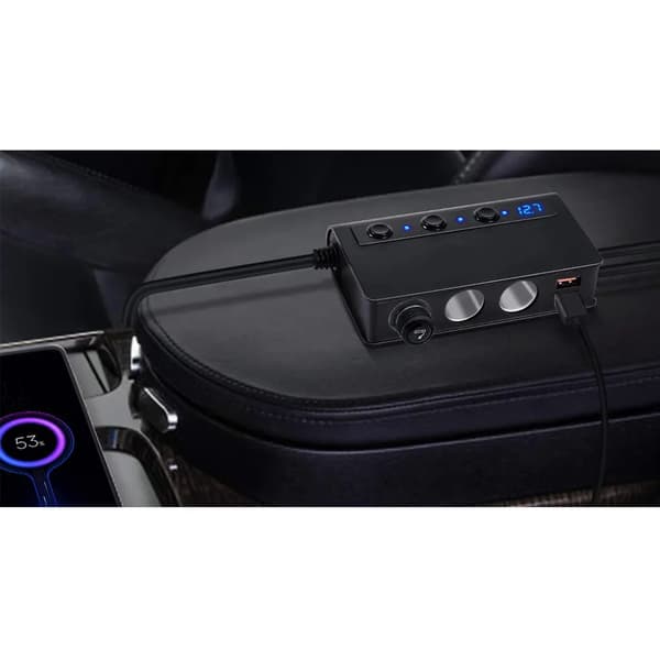 3-stik bil cigarettænder splitter med 4 USB-porte 12/24V ca. 200W total effekt sort telefon tablet GPS