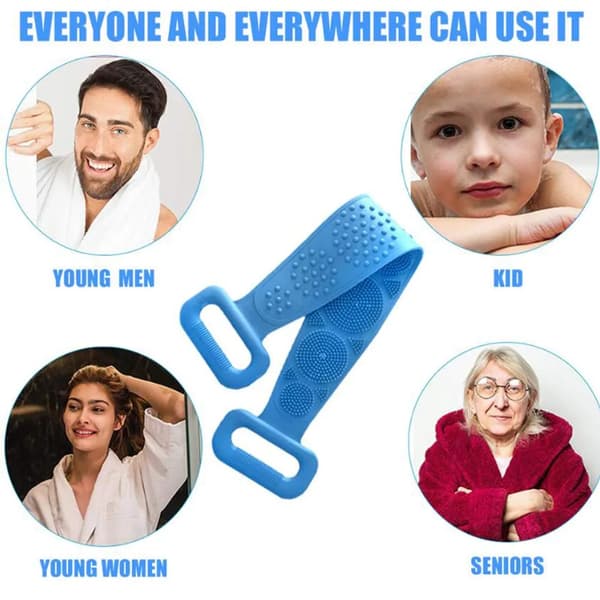 Silikone badebørste dobbeltsidet rygskrubber massager unisex blå foldbar