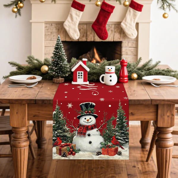 Snømann God Jul Bordløper 13x72 Tommer Artscope Snowman Merry