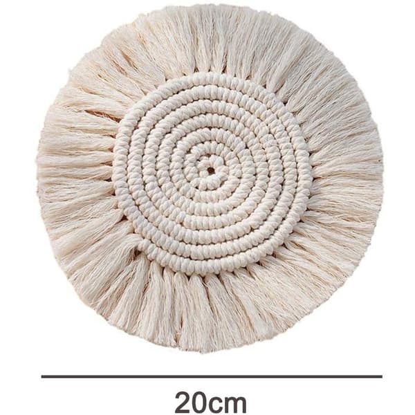 Beige Vävd Underlägg 2 st 20cm 2 ST Diameter 20cm Tofs Underlägg Bordsmatta 2 st