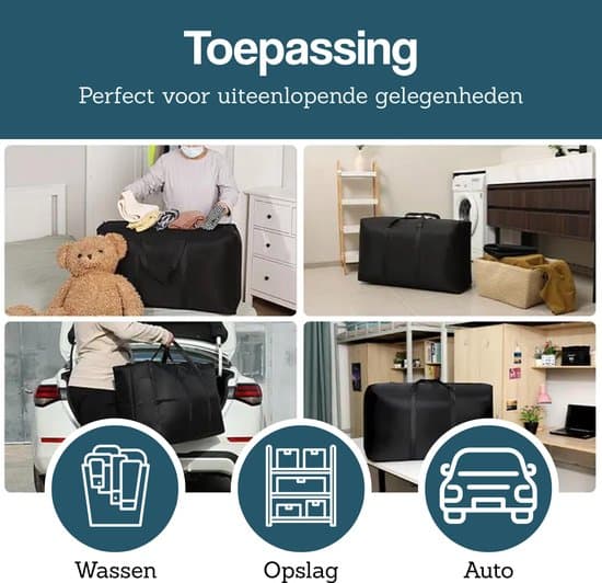 XL Opbevaringspose 85L, Åndbar & Vandafvisende, Sammenfoldelig, til Dyner, Tøj, Sort XL