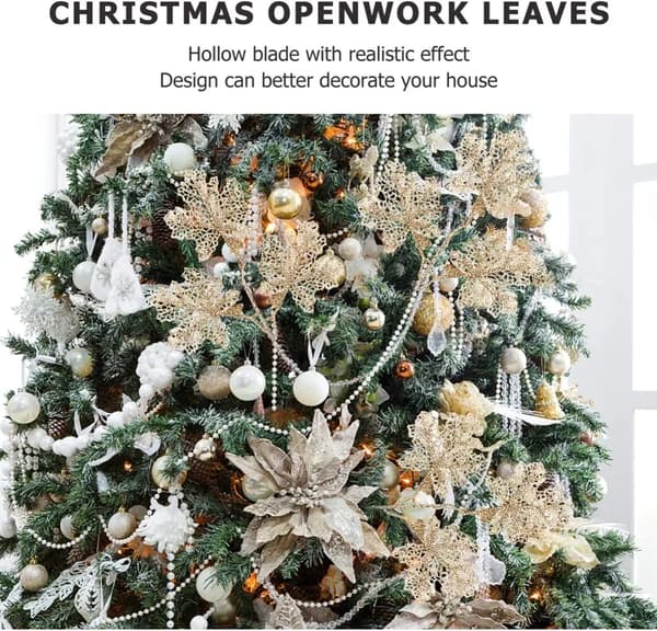 Gullglitter Juleblomsterplukk Kunstige Glitrende Stjernestilker Trekransdekor