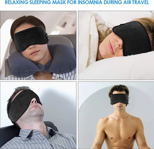 Bluetooth Sovemaske med Højttalere Sort Vaskbar til Rejser Fly Sidesøvn