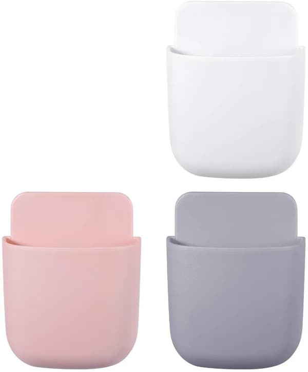Fjärrkontrollhållare 3-pack självhäftande väggfäste ABS vit rosa grå 11,5x9x3,5 cm Organizer