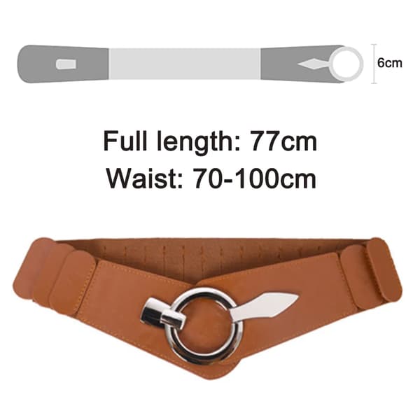 Dame retro bredt belte elastisk stretch metallspenne 77cm midje 70-100cm brun Brown