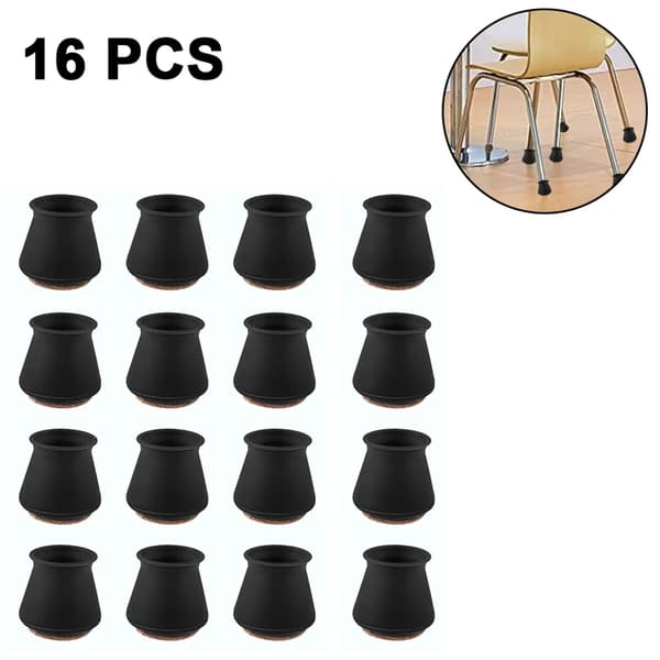 Stolsbenskydd i silikon 16-pack runda svarta passar 3-4,5 cm diameter golvskydd