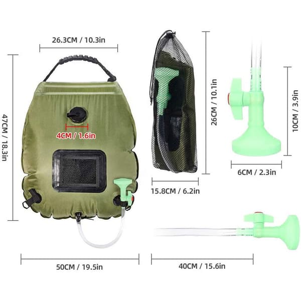 Solbruserpose 20L Camping Vandring Klatring Solvarme op til 45C med Termometer PVC 1 stk
