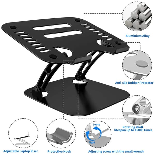 Justerbart Laptopstativ Sort Aluminium 360 Roterbart Kompatibelt Op til 16 Tommer Laptops