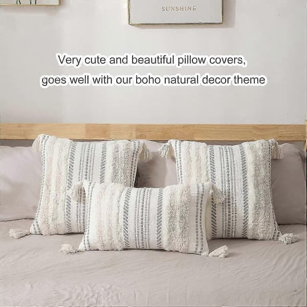 Boho Beige Kuddfodral Set om 2, Tuftade Fransar Vävd Örngott 45x45cm för Soffa Sovrum Heminredning Set of 2
