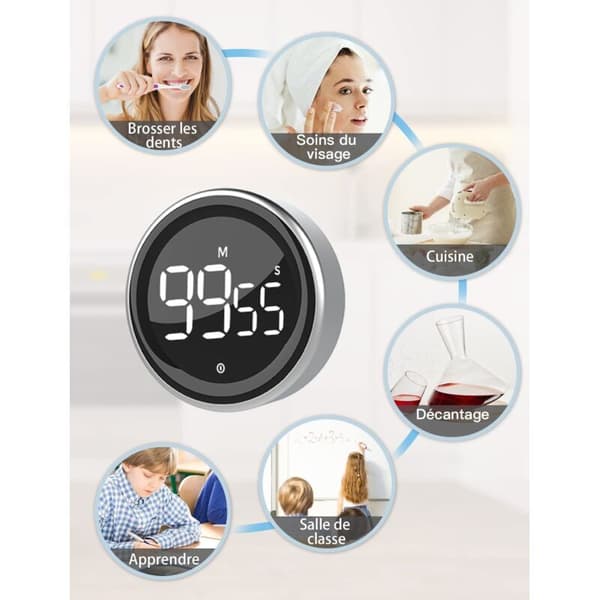 Køkken Digital Timer Stopur Nedtælling 99:59 Aluminiumskasse 2 Lysstyrkeniveauer 3 Lydstyrker Magnetisk Bagside