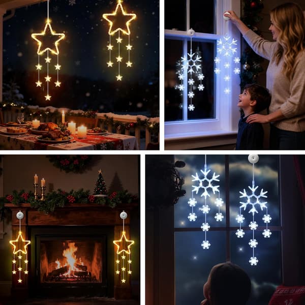 LED-stjerner julelys, pakke med 2 stjernevinduslys, varmhvit, batteridrevet med timer, 8 moduser Pack of 2
