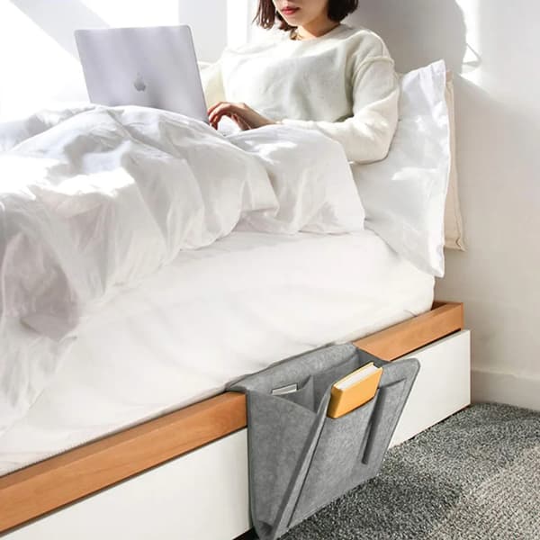 Nattbord Caddy Lys Grå Filt Sofa Side Organizer Magasinholder Soverom
