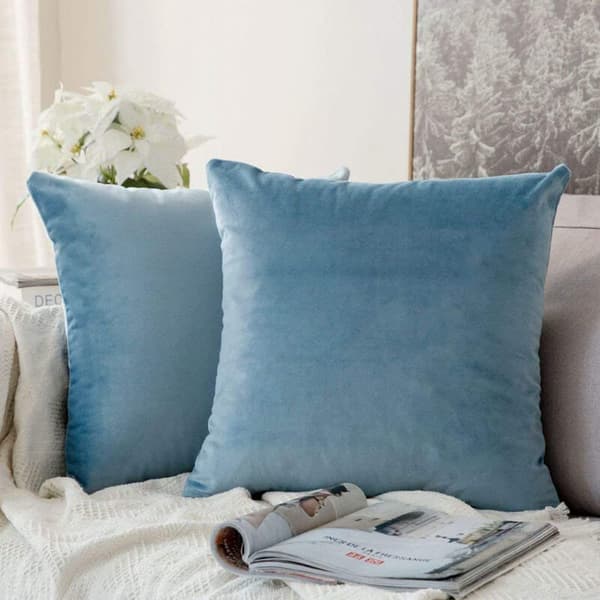 Mörkblå sammetskuddfodral 2-pack 45x45cm Dold dragkedja Antistatisk Soffa Sovrumsinredningsset