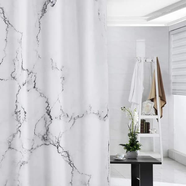 Dusjforheng i stoff 180x180 cm Polyester Agatprint Vanntett Vaskbart 12 Kroker