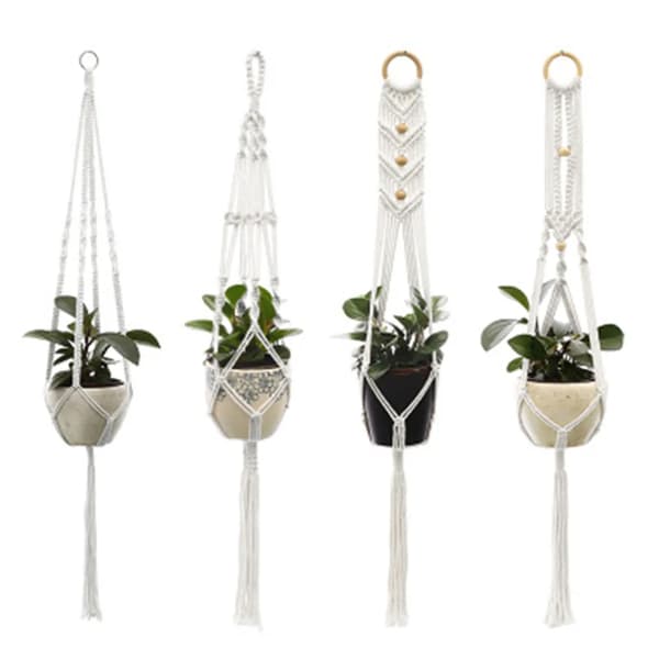 Makrame-växthängare 4-pack bomullsrep vägg tak Boho planteringskorg present