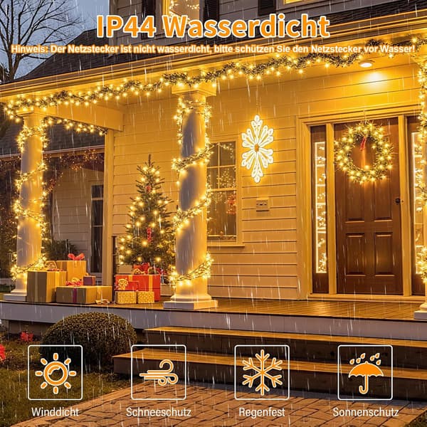 20M 200LED Varmhvite Julelys med Timer og 8 Moduser, Vanntett 20 m 200