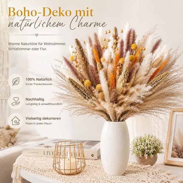 Sosayet Tørrede Blomster Efterår, Pampasgræs til Efterårsdekoration, Naturlige Tørrede Blomster Boho Stil Sosayet Dried Flowers