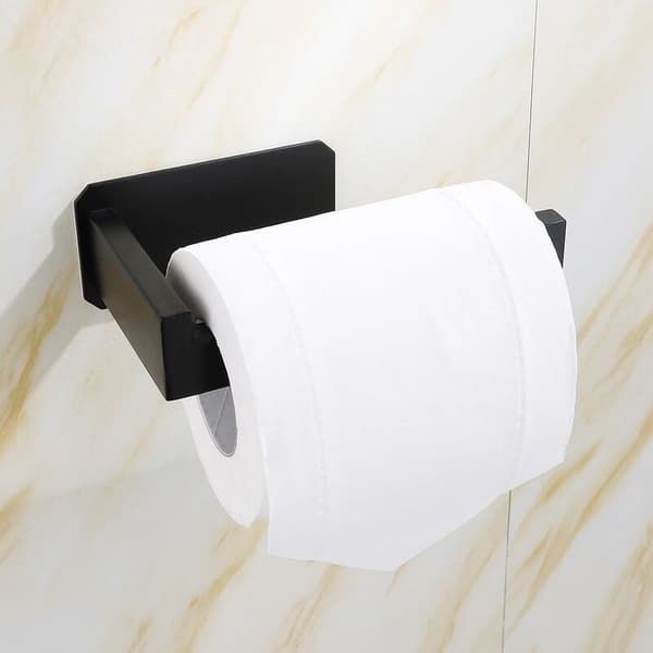Sort L-formet toiletpapirholder Mat rektangulær bagplade Firkantet rørarmstop Badeværelse 1 stk