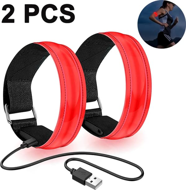 Oppladbart LED-armbånd, 2 STK USB-lading Lysende armbånd Reflekterende løpesikkerhetsbånd for barn og voksne