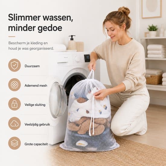 Stor vasketøjspose 60x90cm Sæt med 2 hvide netvaskere BOTC Waszakken -