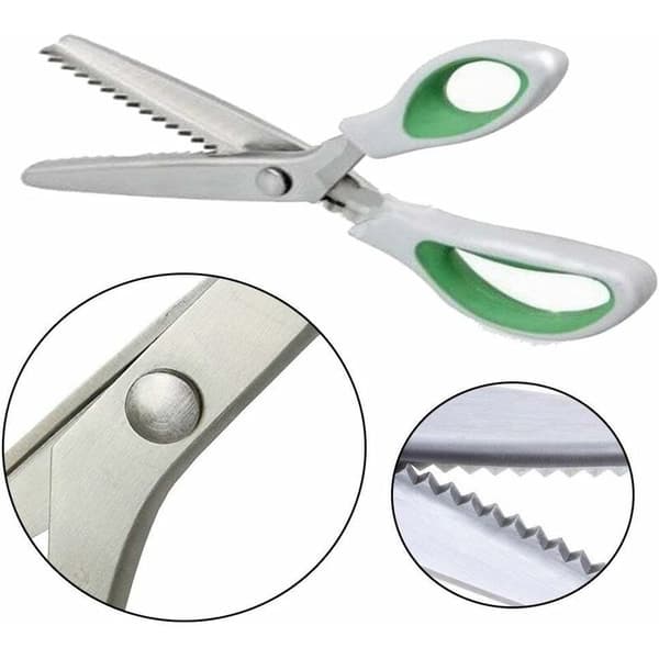 Triangulära sicksacksaxar ca 5 mm gröna professionella tandade skräddarsaxar 1 st