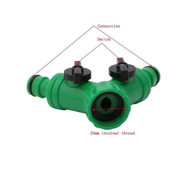2-veis hagesprinkler slangesplitter Y-adapter 3/4 BSP avstengningsventil plast 1 stk