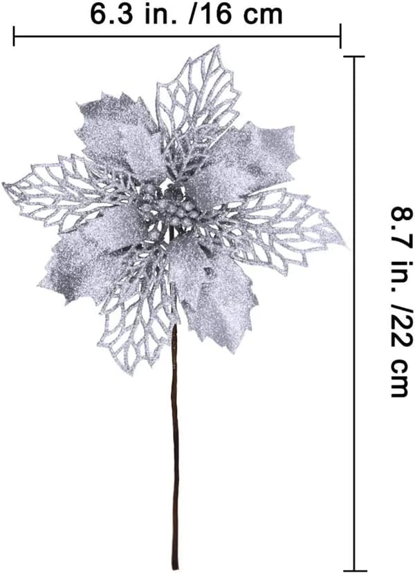 Kunstige julestjerneblomster 24 stk. 15,7 cm sølvtrækransdekoration 5 klips