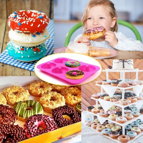 Donut Silikoneform, Non-Stick Silikone Donuts, Bageform Kageforme Donutforme til 6 Donuts, Bagels, Muffins, 3-pak 6-hulrums Donut Bageform