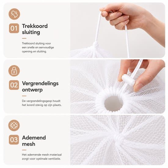 Stor vaskepose 60x90cm, sett med 2 hvite nettingvaskeposer BOTC Waszakken -