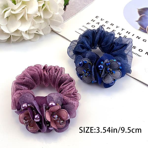 4 st blomhårscrunchies för kvinnor, elastiska band med strass, hästsvanshållare 4 pcs