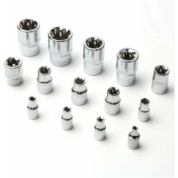 14 stk. utvendig Torx E-pipe-sett E4-E24 for 1/4 3/8 1/2 tommers skralle med etui