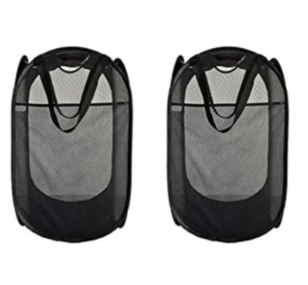 Vikbara tvättkorgar 2-pack svart polyester 36x36x60 cm sovsal hem camping