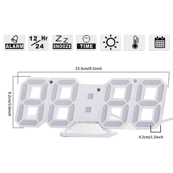 3D LED Digital Väckarklocka 3 Ljusstyrka Snooze Temp Display Blå 24x9.4cm USB Ström Sovrum 1 Set