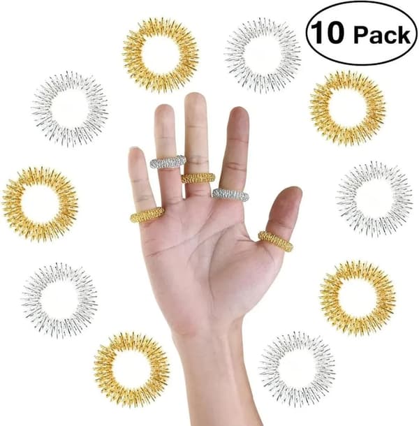 Spikiga sensoriska fingerringar 10-pack rostfritt akupressur vuxen tyst fidget